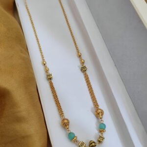 Trendy moti mala with green moti beads
