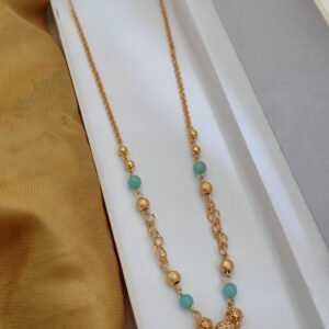 Elegant Green moti mala with golden moti beads