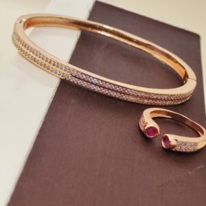 Bracelet with pink diamond ring combo set - Glamora