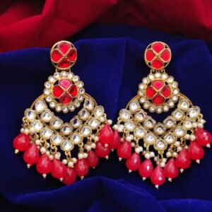 Red pearl earrings with intricate design